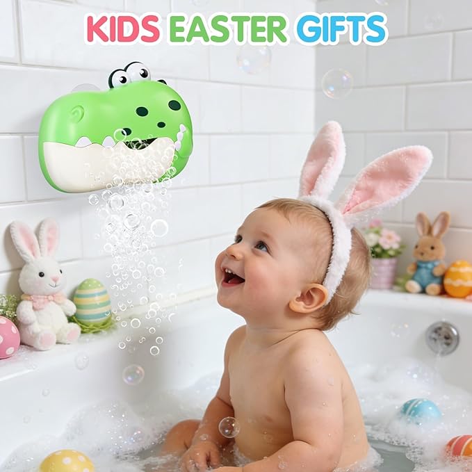Baby Bath Toys, Rechargeable Dinosaur Bath Bubble Machine with Music, Bathtime Bathtub Toys for Toddlers Birthday Easter Gifts, Bubble Maker Toys for Kids Ages 1-3 4-8 Baby Gifts(Green)