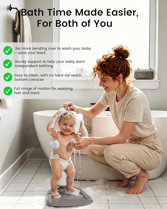 COOSEYA Baby Bath with Shower Stand Support|Anti-Pinch Soporte para Bañera de Bebé Adjustable Shower Tower and Anti-Slip for Toddler Standing Up Themselves,Ideal Gift for Infants 6-36 Months