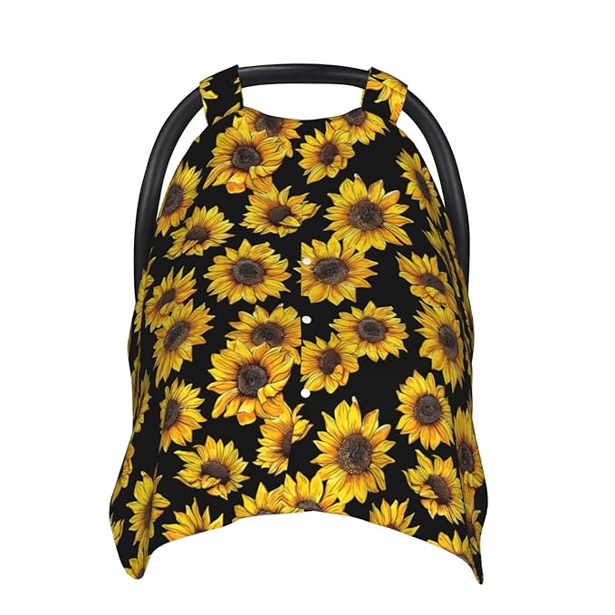 KiuLoam Sunflower Black Baby Car Seat Canopy, Nursing Cover Breastfeeding Scarf, Stretchy Soft Breathable Infant Carseat Cover for Babies Boys Girls