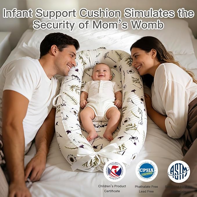Baby Support Cushion | Organic Cotton Infant Support Cushion | Reversible, Adjustable & Portable Floor Cushion | Soft, Breathable, Washable Cover | Forest