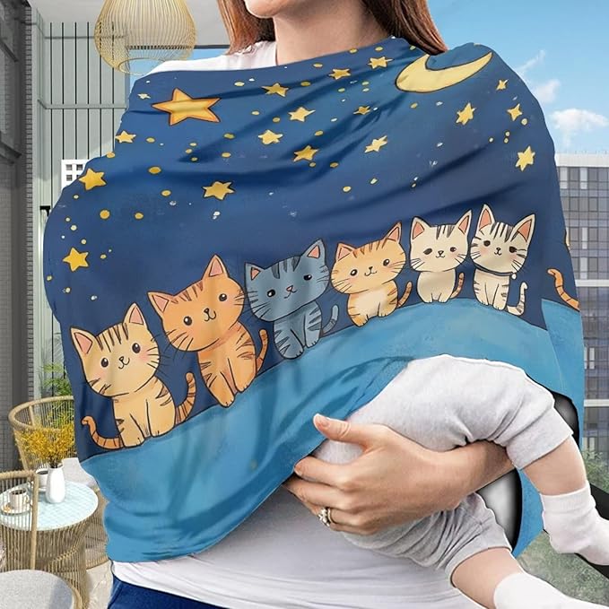 Binienty Starry Sky Anime Cat Car Seat Cover for Baby,Stretchy Infant Carseat Canopy Soft Fashion Mom's Nursing Cover Breastfeeding Scarf Portable Baby Car Seat Covers