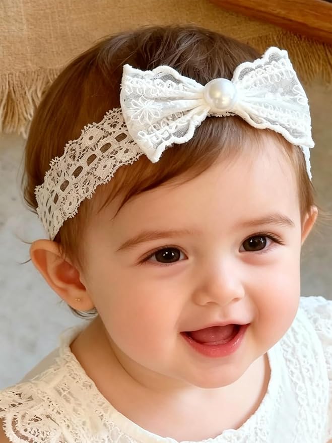 Baby Girls Cute Lace Bow Headband Soft Cotton Elastic Hair Accessories for Toddlers Newborns Ideal for Birthdays Baby Shower Photoshoots Special Occasions