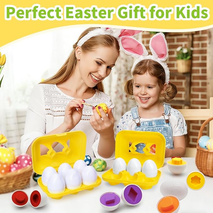 WEEJOYGAM Easter Eggs Toys for Toddlers 1-3, Color Sorting Shape Sorter Matching Game Montessori Sensory Educational Learning Toys for 1 2 3 Year Old Girl Boy Kids Birthday Gift Easter Basket Stuffers
