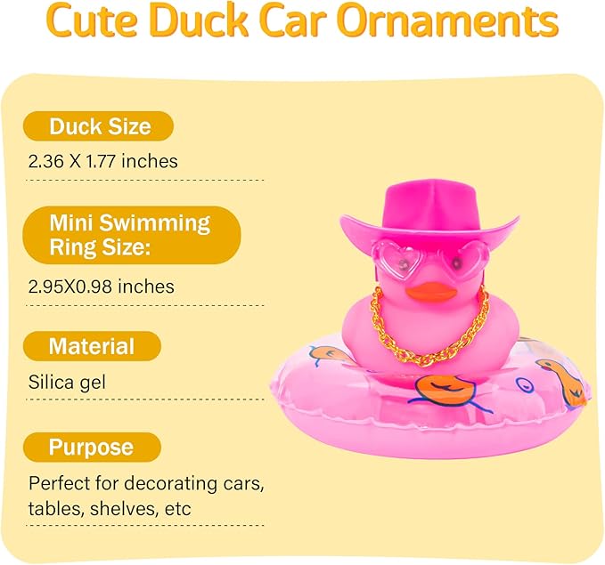 wonuu Car Accessories Rubber Ducks Dashboard Decorations Rubber Duck Pink Accessories Dashboard Duck Car Decorations Car Ducks for Dashboard Car Duck Car Dashboard Decorations, HG&pink-cowboypink