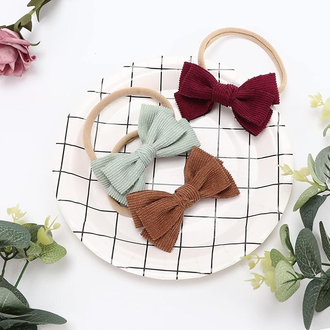 DRESHOW BQUBO Baby Girl Headbands with Bows Nylon Hairbands Handmade Hair Accessories for Newborn Infant Toddlers 10 Pack
