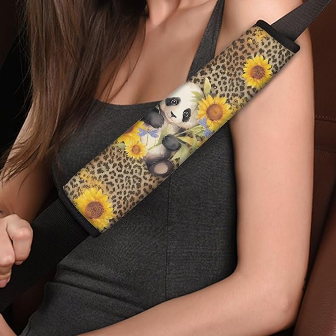 AFPANQZ 2pcs Seat Belt Pads Covers Universal Fit for Truck Vans Sedans SUVs Cute Panda with Sunflower Car Safety Seatbelt Pad Cushion Comfortable Driving Car Seats Accessories Decor