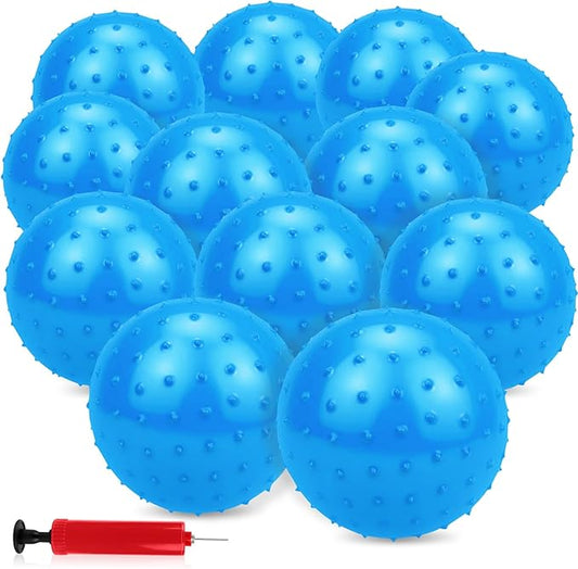 12PCS Bouncy Balls for Kids Toddlers, 7 Inch Sensory Balls Spiky Massage Stress Ball Bulk with Air Pump, Indoor Outdoor Sports Sensory Toys & Party Favors(Blue)