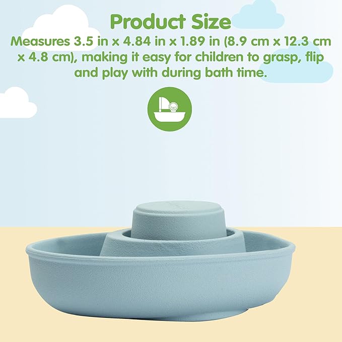 PlanToys® Pastel Blue Rubber Convertible Boat Montessori Water and Bath Play Toy | Cause & Effect, Imagination and Exploration Activity | Eco Friendly Floating Bath Toy