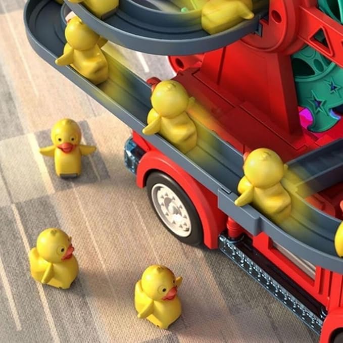 Fire Truck Climbing Slide Music Toy, Electric Fire Truck Climbing Stairs Toy with Slide for Ages 3-8, Fire Trucks Roller Coaster Toys with Lights & Music for Preschool Children's Birthday Gifts (Red)