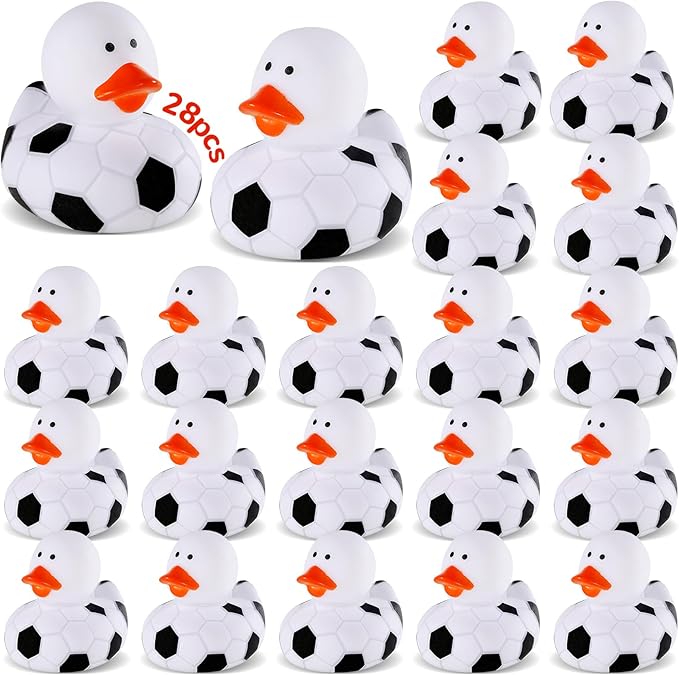 SCIONE 28 Pcs Football Rubber Ducks Bulk - 2 Inch Sports Theme Duckie Toys - Small Rubber Duck Figurines for Kids Birthday Party Favors, School Classroom Rewards and Carnival Prizes