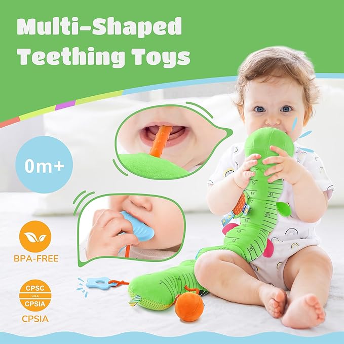 AWOTOY Baby Toys 6-12 Months Music Caterpillar Infant Toys Stuffed Animals 0-3-6 Months Tummy Time Teething Sensory Toys with Mirror Rattle&Pull String Boys Girls Birthday Gifts Easter Basket Stuffer