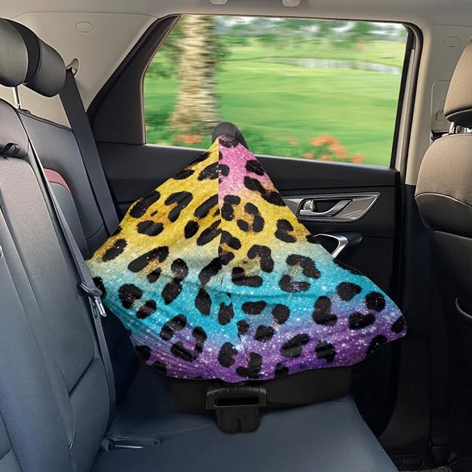 Forchrinse Colourful Leopard Print Car Seat Cover for Babies,Soft and Breathable Breastfeeding Nursing Cover Infant Carseat Canopy Stroller Cover for Boys Girls