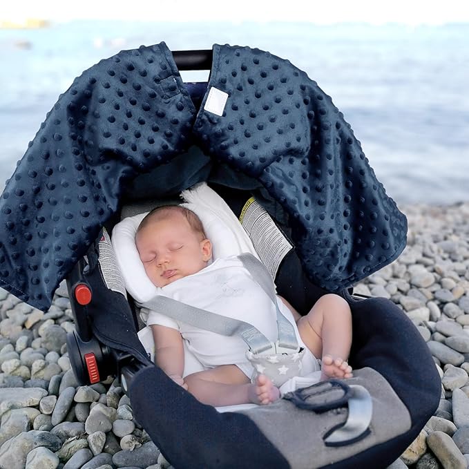 Pea Pod Baby Car Seat Cover, Breathable Infant Carseat Cover for Summer Peekaboo Opening Car Seat Canopy Cover, Nursing Cover for Baby Boys Girls (Blue Dinosaurs)
