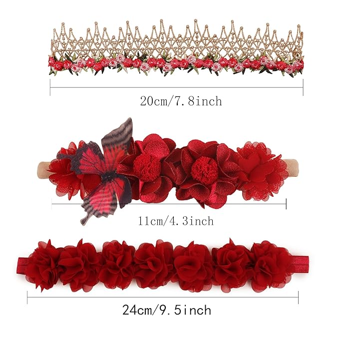 Baby Girl Nylon Headbands Flower Hair Bows Accessories-Elastic Hair Band Crown Handmade FLoral Wraps Birthday Christmas Gifts for Girls Newborn Infant Toddler 3Pcs
