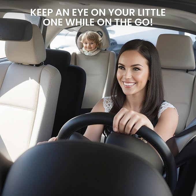 Lulyboo Baby Car Seat Mirror with Wide View, Crystal-Clear Reflection, Adjustable, Lightweight & Shatterproof, Easy Install, Secure Fit, Charming Bear Design for Safe Monitoring
