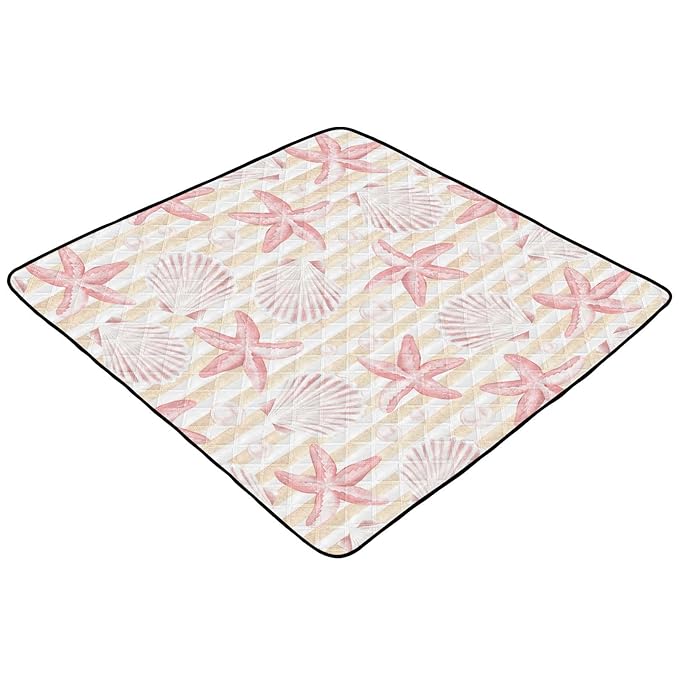 Baby Play Mat Vintage Seashells and Starfish 50 x 50 Playpen Mat Baby Play Mats for Floor Play Gym Crawling Mat Non-Slip Cushioned Baby Playmat for Infants, Babies, Toddlers