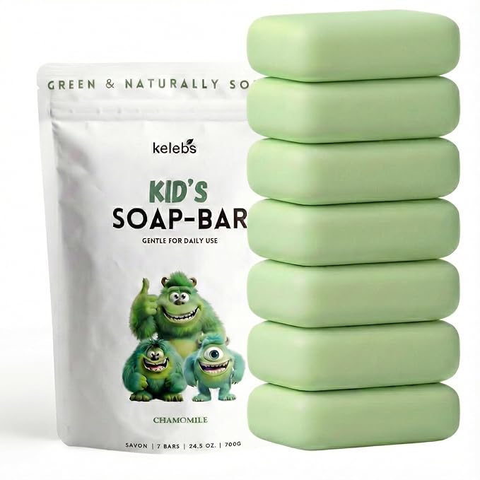 KELEBS Hypoallergenic Kids Soap Bar | Organic & Gentle Body Wash for Children | Natural Ingredients – Chamomile, 7 Bars