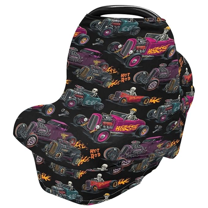 Hot Rod Baseball Racing Car Baby Car Seat Covers Checkered Flag Carseat Canopy Soft Infant Stroller Cover Nursing Breastfeeding Covers for Girls Boys Newborn Fit Summer Spring Autumn