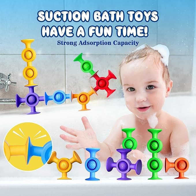 Baby Bath Toys Suction Toy: No Hole Bath Toy for Baby Toddlers Sensory Fidget Toys for Autism Fine Motor Skills Suction Cup Toys for Boys Girls - Bathtub Airplane Travel Easter Basket Stuffers