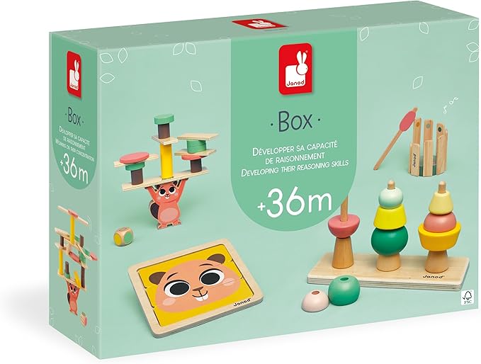 Janod Toy Box - 4 Piece Subscription Learning Set - Early Learner Essentials - Ages 36 Months+ - J04066