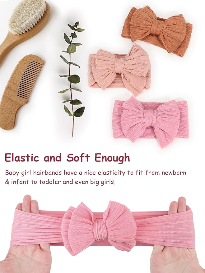 DRESHOW BQUBO Handmade Baby Headbands Soft & Stretchy Hair Bands with Bows Nylon Bows Hairbands for Girls Newborn Infant Toddlers Hair Accessories 5 Pack