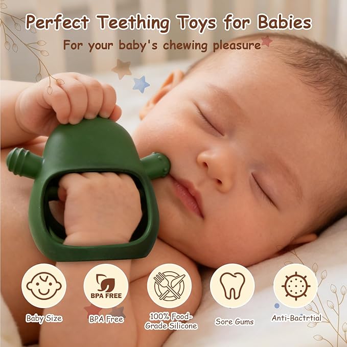 Baby Rattle Teething Toys Silicone Avocado Teething Mitten Sensory Toys for Grasping Chewing Sucking Hearing Needs-Baby Teether for Teething Relief-BPA Free Infant Toys Baby Shower Gifts (Green)