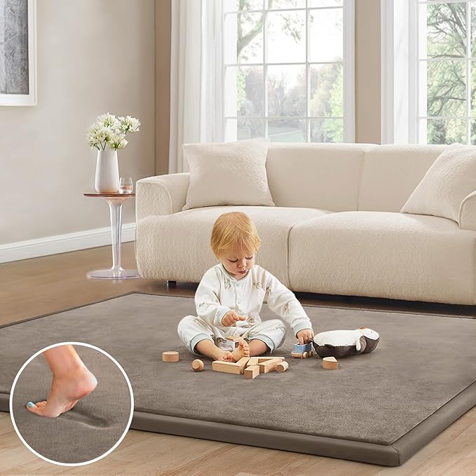 Baby Play Mat for Floor Nursery Rug Muscle Mat Area Rug Playroom Rug 79"x158" Playpen Mat Memory Foam 1.3" Thick Crawling Mat for Babies,Toddlers, Infants, Kids,Camel