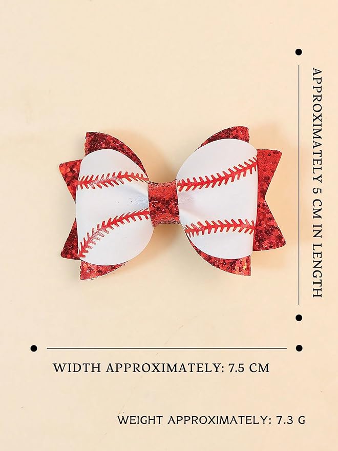 2PCS Baseball Hair Bows with Red Glitter White and Red Leather Sports Theme Hair Accessories Assorted Hair Accessories Alligator Clip for Little Girls Toddler Kids Teens