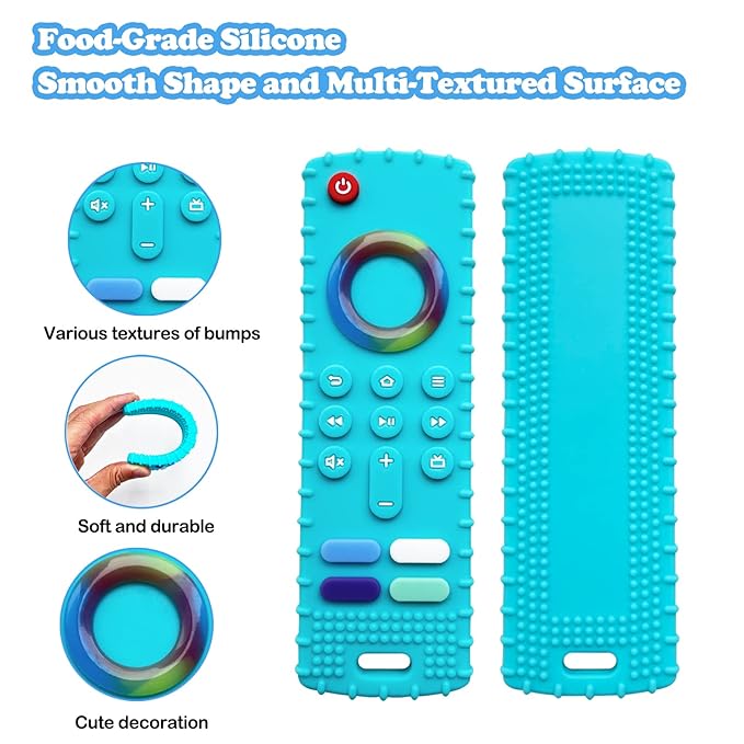 ROBBEAR Baby Teething Toys, Food Grade Silicone Teethers for Babies 3 6 12 18 Months, Fire TV Remote Shape Infant Chew Toys for Boys and Girls, Freezer BPA Free (Black+Black)