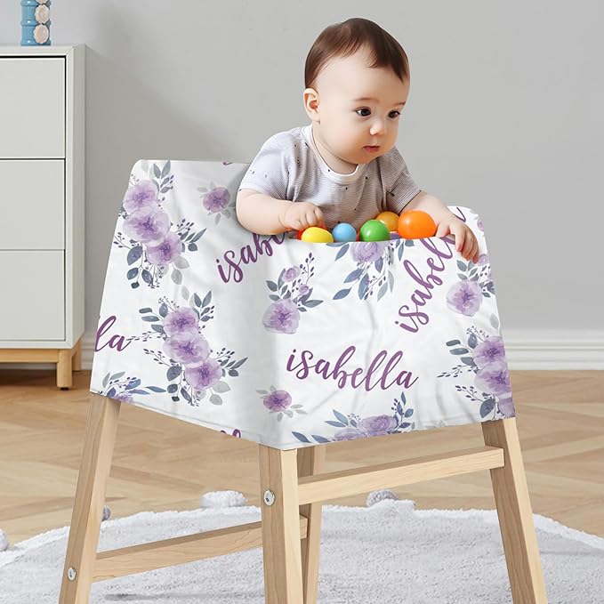 Personalized Baby Car Seat Cover Stroller Canopy: Custom Name Newborn Baby Girl Elastic Purple Flowers Nursing Cover for Moms First Birthday Gift(one Size)