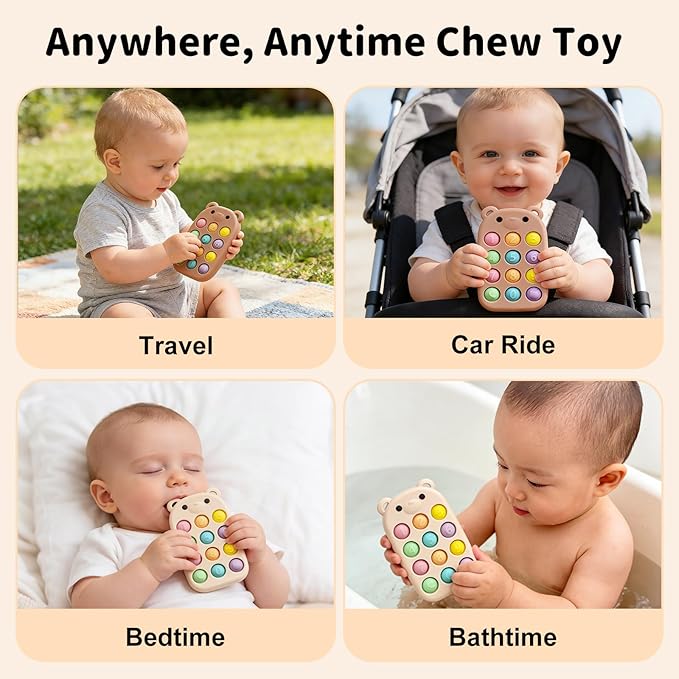baby phone teething toys, food grade silicone teether toy for baby 3-18 months, chew toys with number pop bubbles, Fidget Toy for Kids, Pop It Game, BPA-Free, Ideal Gift for Baby Girls and Boys