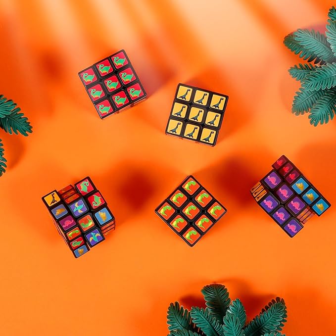 24 Pack Dinosaur Mini Cube Bulk, 1.18 Inch 3x3x3 Small Puzzle Cubes Set, Dinosaur Themed Birthday Party Favors, Classroom Rewards Prizes, Stocking Stuffers, Easter Basket Fillers for Kids