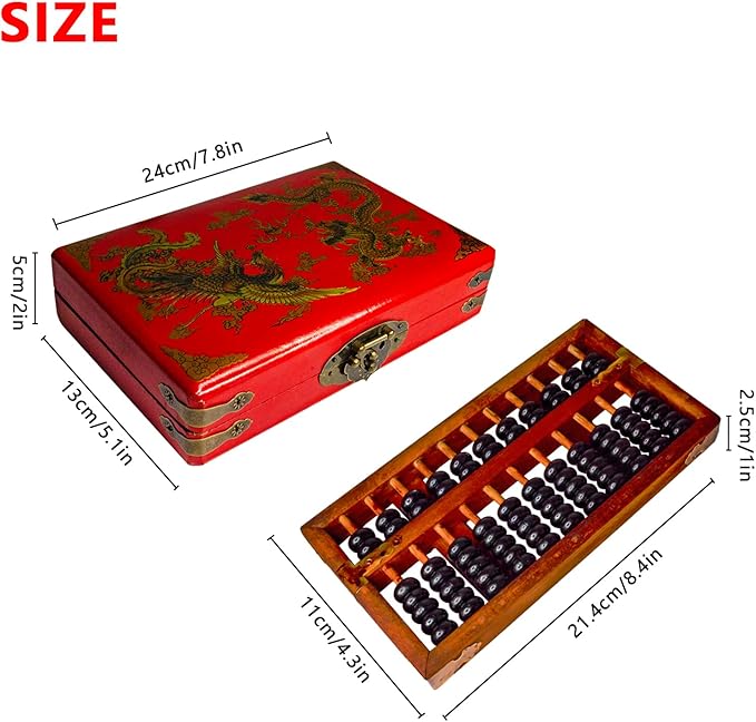 Larcele 11 Column Classic Wooden Abacus with Vintage Leather Box, Soroban for Study, Home Decorationt, Aging Treatment SP-03