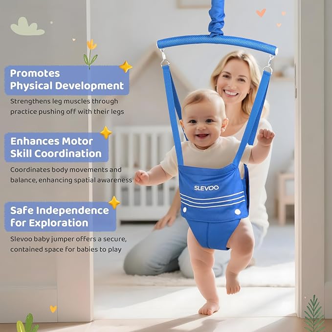 Slevoo Baby Jumper, Baby Doorway Jumper for Babies 6-12 Months, with Easy to Use Clamp and Adjustable Strap, Blue