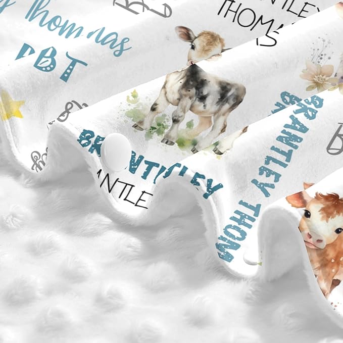 Custom Baby Car Seat Canopy Personalized Car Seat Covers with Name for Baby Boys Girls Customized Cow Nursing Breastfeeding Cover Infant Carseat Canopies Newborn Minky Baby Blanket