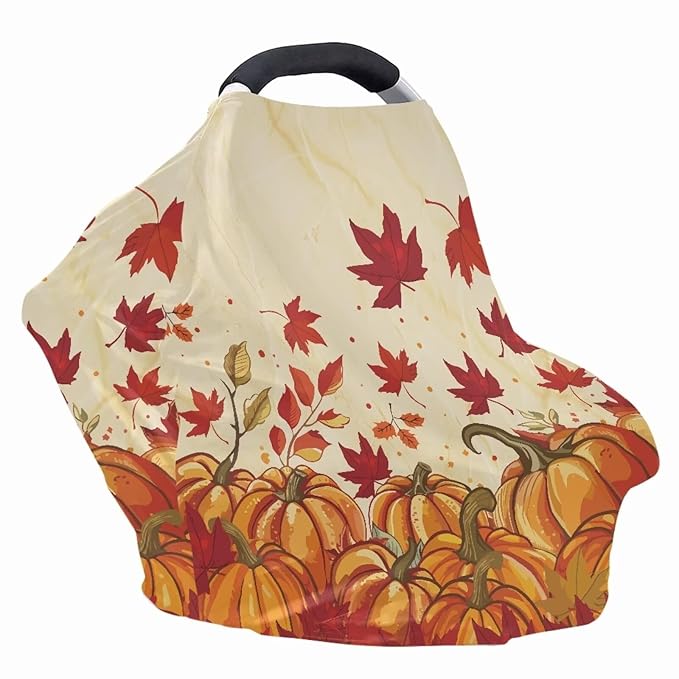 AFPANQZ Maple Pumpkin Soft Baby Car Seat Canopy Nursing Cover Breastfeeding Scarf Shopping Cart Covers Stroller Sunshade High Chair Cover Car Seat Covers for Girls and Boys Breathable