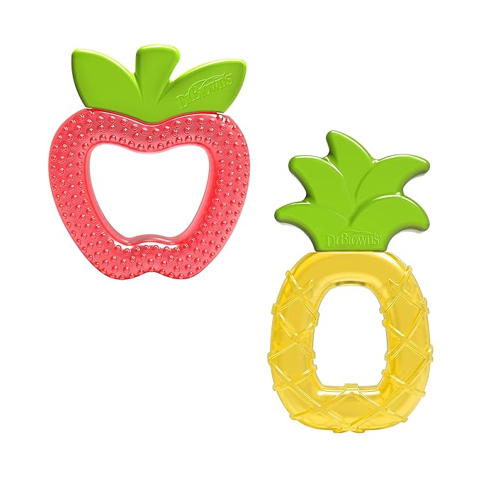 Dr. Brown's Flexees Pink Bunny Silicone Baby Teether, BPA Free, 3m+ and Dr. Brown's AquaCool Water-Filled Baby Teether, Cools & Massages Sore Gums, BPA Free, Pineapple and Apple, 2 Pack, 3m+ Bundle