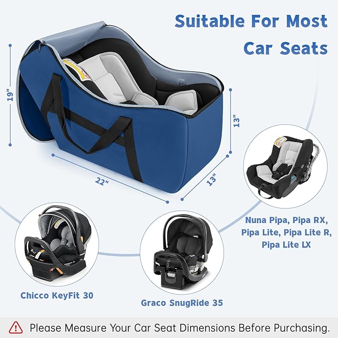 Padded Car Seat Bag Compatible with Most Nuna Pipa Car Seats UPPAbaby MESA V2 without Base & Chicco KeyFit 30 and Base, Car Seat Travel Bag for Airplanes, Blue