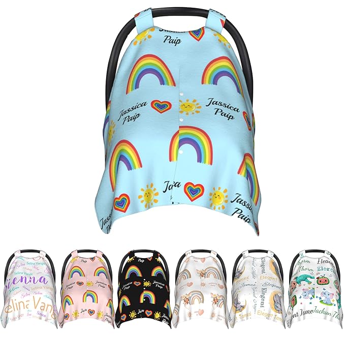 Personalized Baby Name Car Seat Covers for Girls,Nursing Custom Carseat Canopy for Babies Boy Winter Breastfeeding Cover Car Seat Canopies for Newborn Infant Toddler