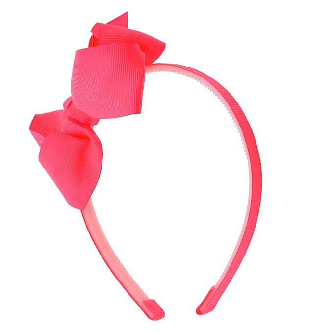 Motique Accessories Neon Headband With Side Grosgrain Bow- Neon Pink