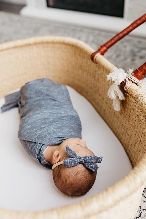 Copper Pearl Ribbon Baby Bow Denim