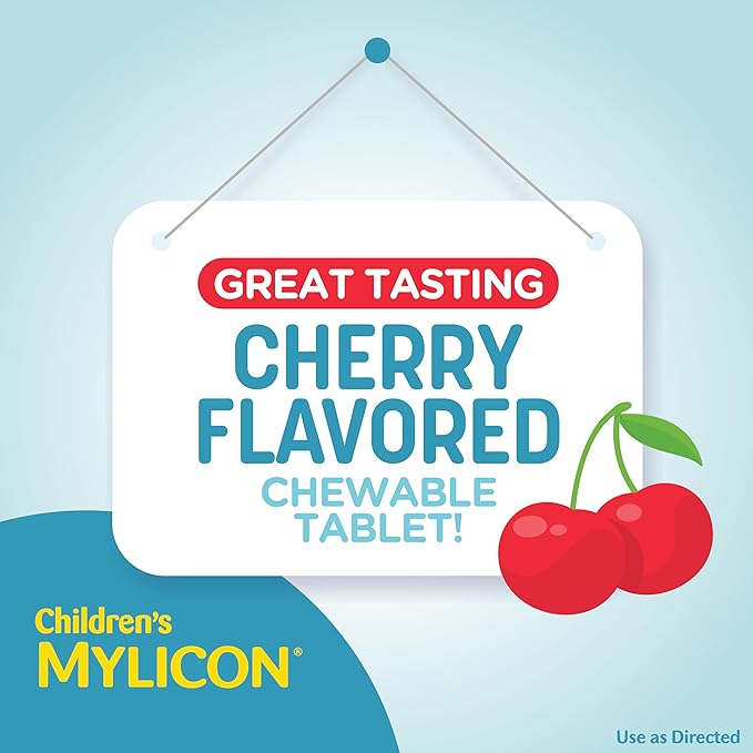 MYLICON Children's Tummy Relief for Kids, 24 Cherry Flavored Chewable Tablets