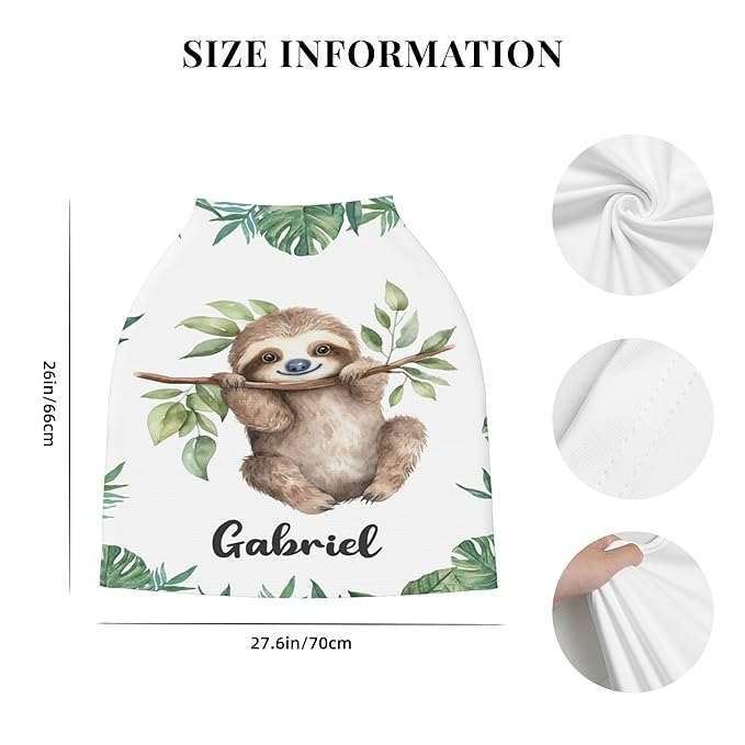 Personalized Car Seat Covers for Babies with Name – Multi-use Breastfeeding Cover Custom Sloth Carseat Canopy Cover, Infant Stroller Covers for Boys and Girls