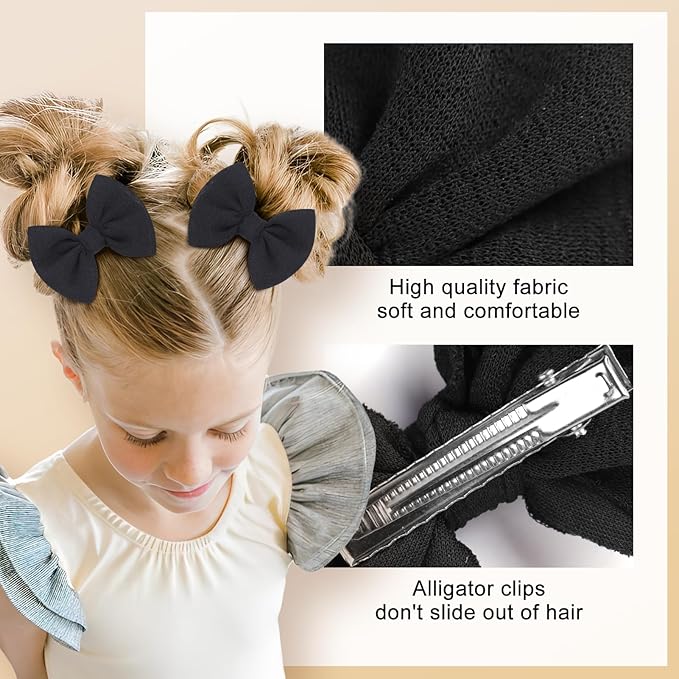 Baby Girls Hair 3'' Bows Clips Set Handmade Bow Hair Clips Hair Accessories Alligator Clip for Babies Infant Toddlers Little Kids 6 PCS Black White Beige