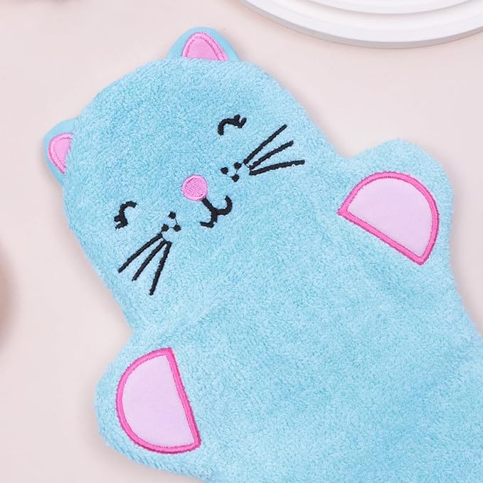 JN&LULU Baby Organics Bath Mitt Toddlers Bath Cotton and Soft Scrub Bathing Loofah Baby Shower Gifts (Blue Kitty)