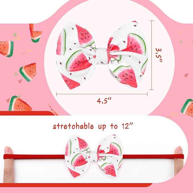 3 Pcs Baby Girl Headbands Summer Outfits 4.5’’ Fruit Hair Bows Watermelon Hair Accessories for Newborn Infant Toddler Girls Clothes
