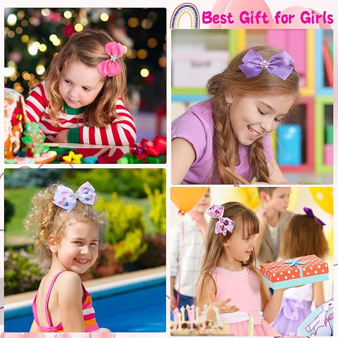5 Inch Hair Bows for Girls Colorful Rainbow Little Girls Hair Bow With Alligator Clips for Toddlers Children Kids 12 Pcs