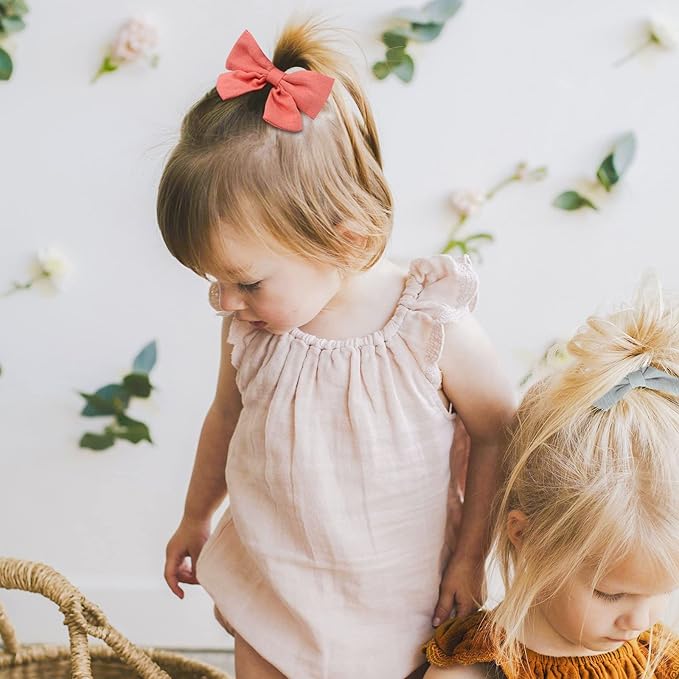 OAOLEER Hair Clip, 40Pcs 3.5Inch Hair Bows for Toddler Girls, Linen Neutral Pigtail Bows Accessories in 20 Colors