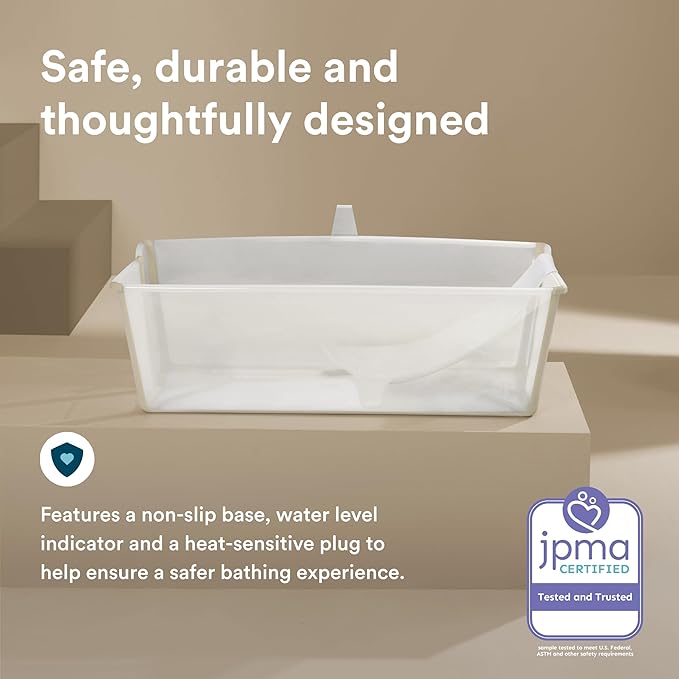 Stokke Flexi Bath X-Large Bundle, Sandy Beige - Spacious Baby Bathtub + Newborn Support - Lightweight, Foldable & Easy to Store - Best for Ages 0-6