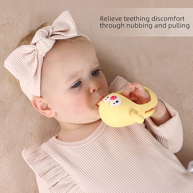 Smily Mia 2pk Penguin Teethers, TeethingToys for Babies 0-6Months, Baby Teethers for 3-6Months, Teething Mittens for Infants, Pacifiers for Breastfed Babies, Light Yellow
